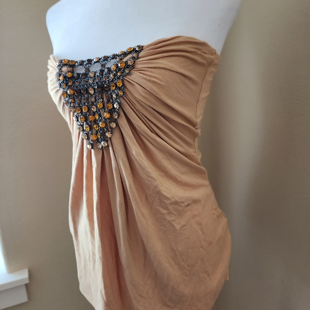 Sky brand tube top tan crystals beautiful! Xs